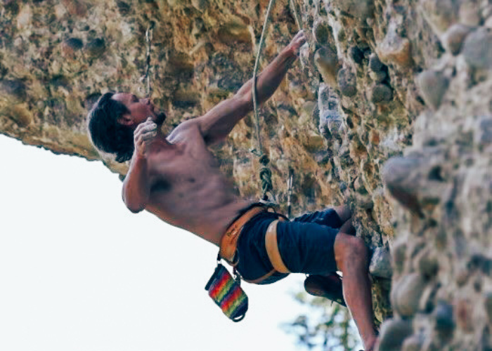 A man rock climbing