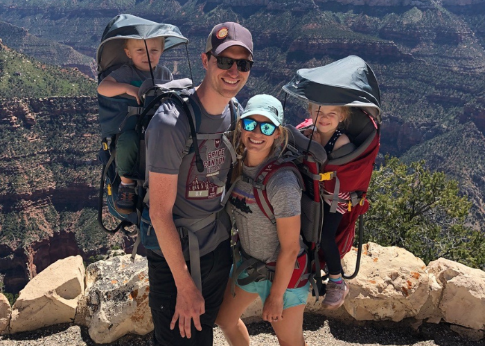 a family of 4 on a hike